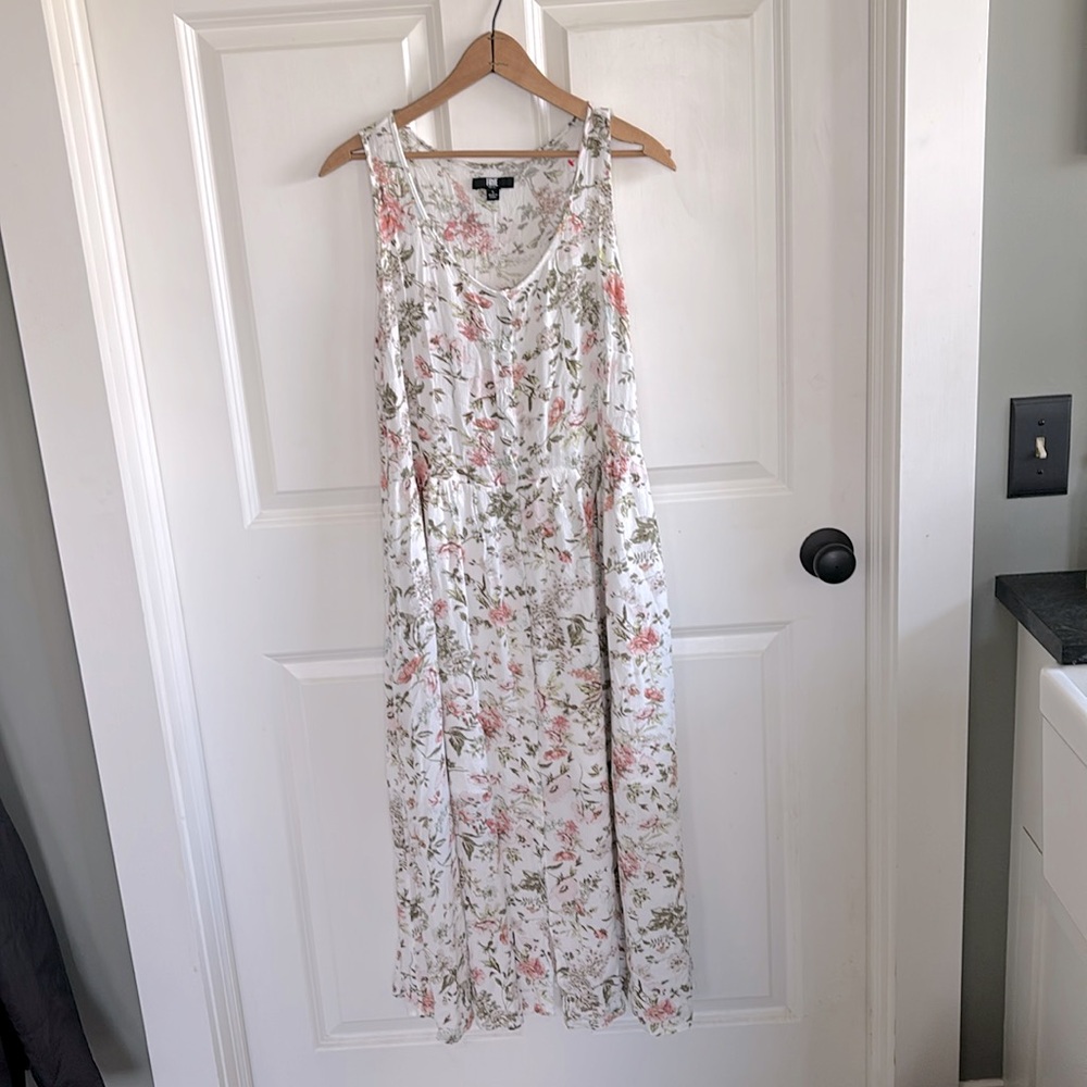 Frye White Floral Maxi Dress with Pink and Green Accents